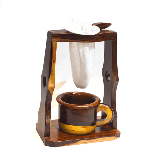Wooden coffee brewer with mug and bag - Rosewood